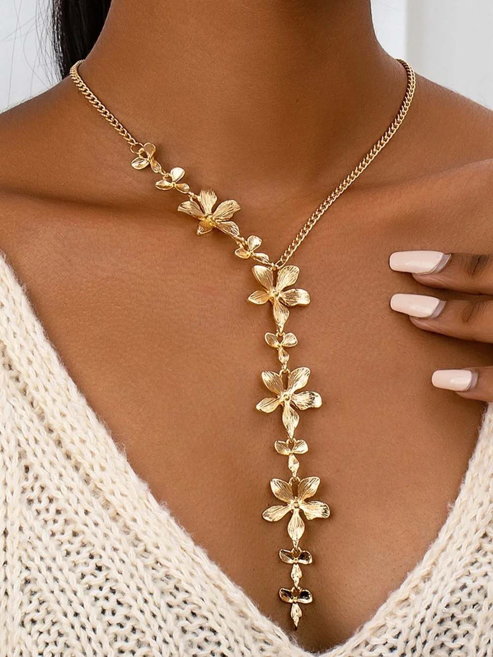 Anthropologie Gold Floral Y-Drop Necklace